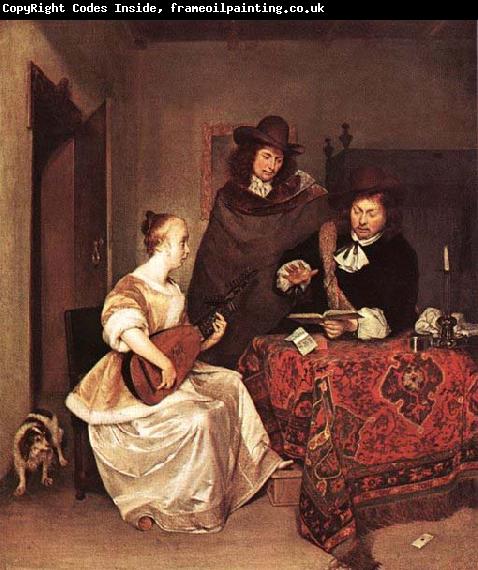 TERBORCH, Gerard A Young Woman Playing a Theorbo to Two Men